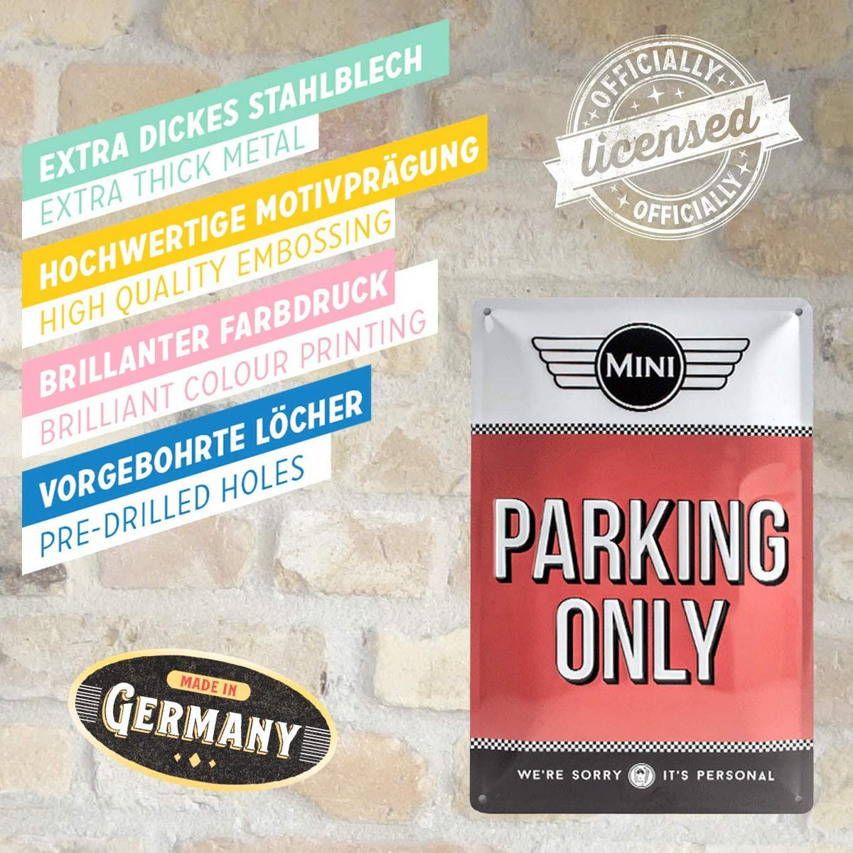 BLECHSCHILD 20/30 cm Mini Parking Only Red - Multicolor, Metall (20/30/0.2cm) - Nostalgic-Art
