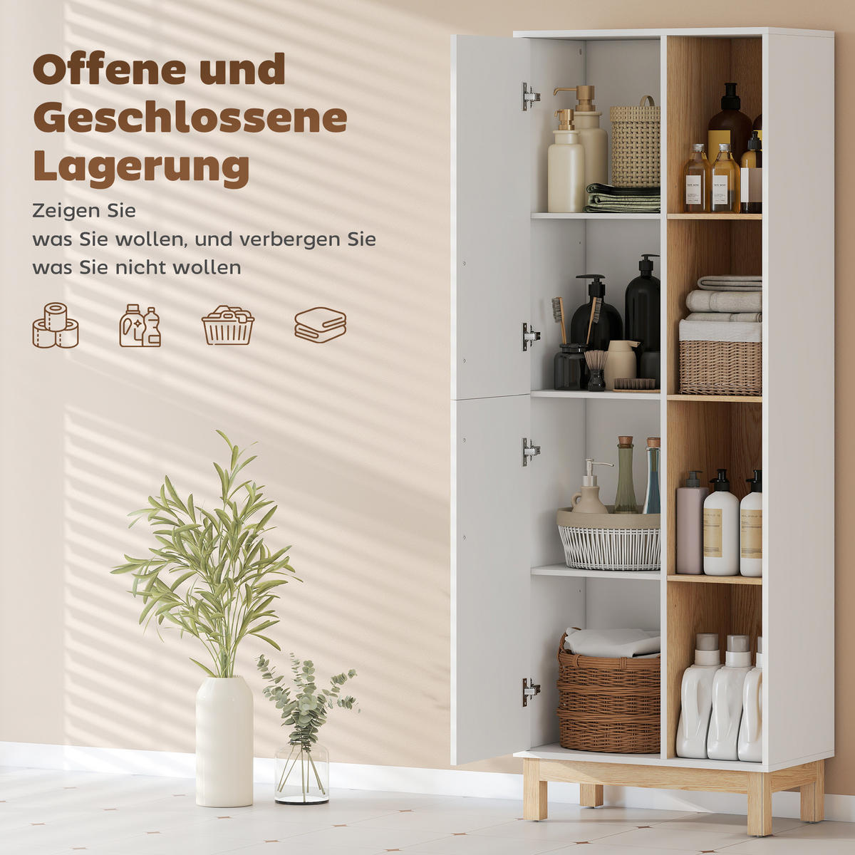 BÜCHERREGAL DE-08520 4 offene Regale & 2 Schränke Weiß - Weiß, Holzwerkstoff (35/176/62.5cm) - ComfortXL
