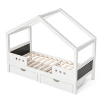 HAUSBETT 90/200 cm DE-03590, mit 2 Schubladen und Tafel, in Weiß - Weiß, Holz/Holzwerkstoff (90/200cm) - ComfortXL