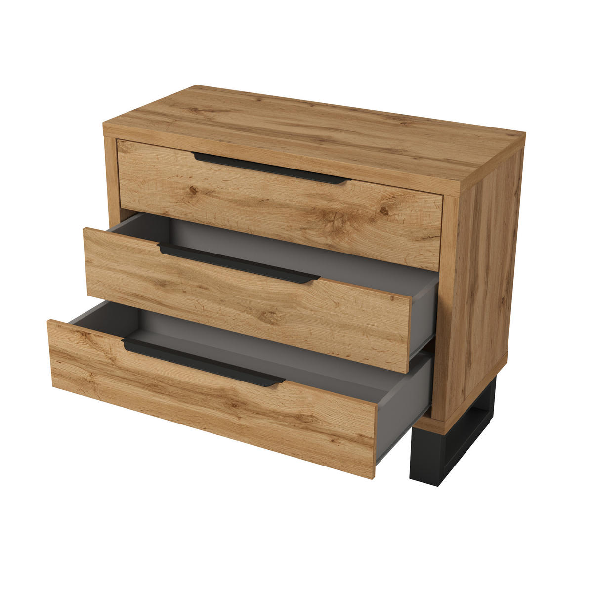 KOMMODE HALLETTA 99/83/45 cm mit 3 Schubladen Eiche Wotan - Eiche Wotan, Holzwerkstoff (99/83/45cm) - MASSENO