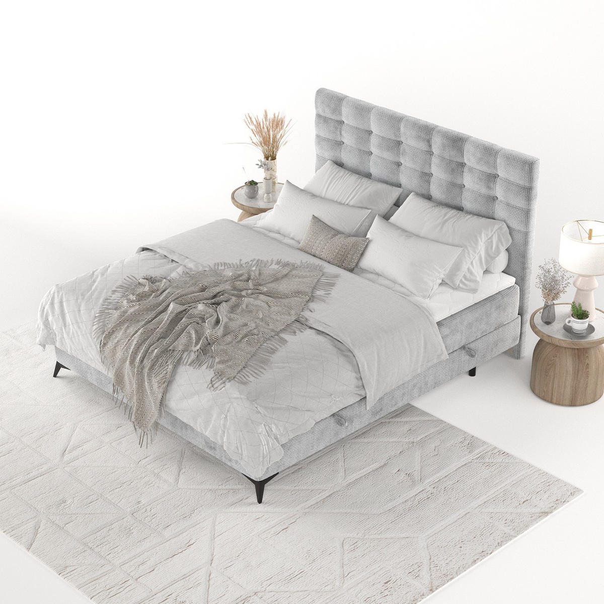 BOXBETT Niro 200/200 cm Hellgrau im Bonita Stoff - Hellgrau/Schwarz, Holz/Holzwerkstoff (200/200cm) - AltaBeds