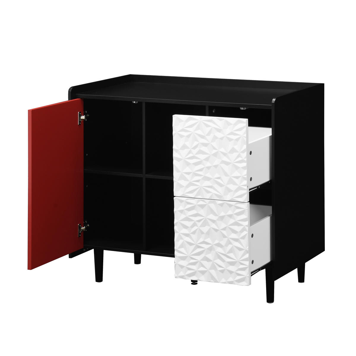 SIDEBOARD Schwarz/Rot 90/40/80 cm - Schwarz, Holzwerkstoff (90/80/40cm) - PANGIVO