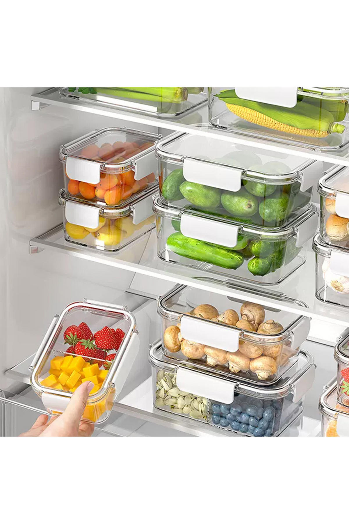 FRISCHHALTEDOSEN 3er-Set aus PP Kunststoff in Transparent Rechteckig 23 x 16,5 x 8,6 cm - Weiß, Glas (23/8.6/16.5cm) - Livingandhome
