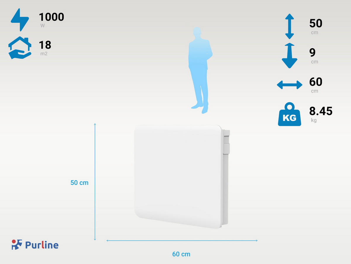 KERAMIK-HEIZUNG Weiß mit WiFi-Kontrolle 1000 W - Weiß, Keramik (60/50/9cm) - Purline