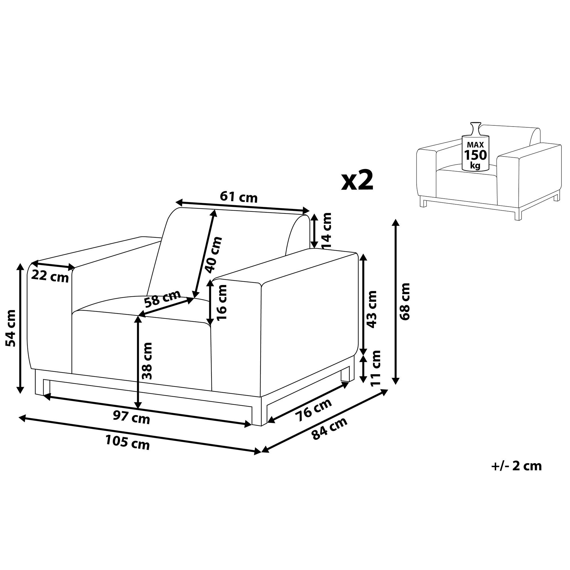 Thumbnail - Beliani Gartensessel, Grau, Weiß, Textil, 2-Sitzer, 105x68x84 cm, Loungemöbel, Loungesessel