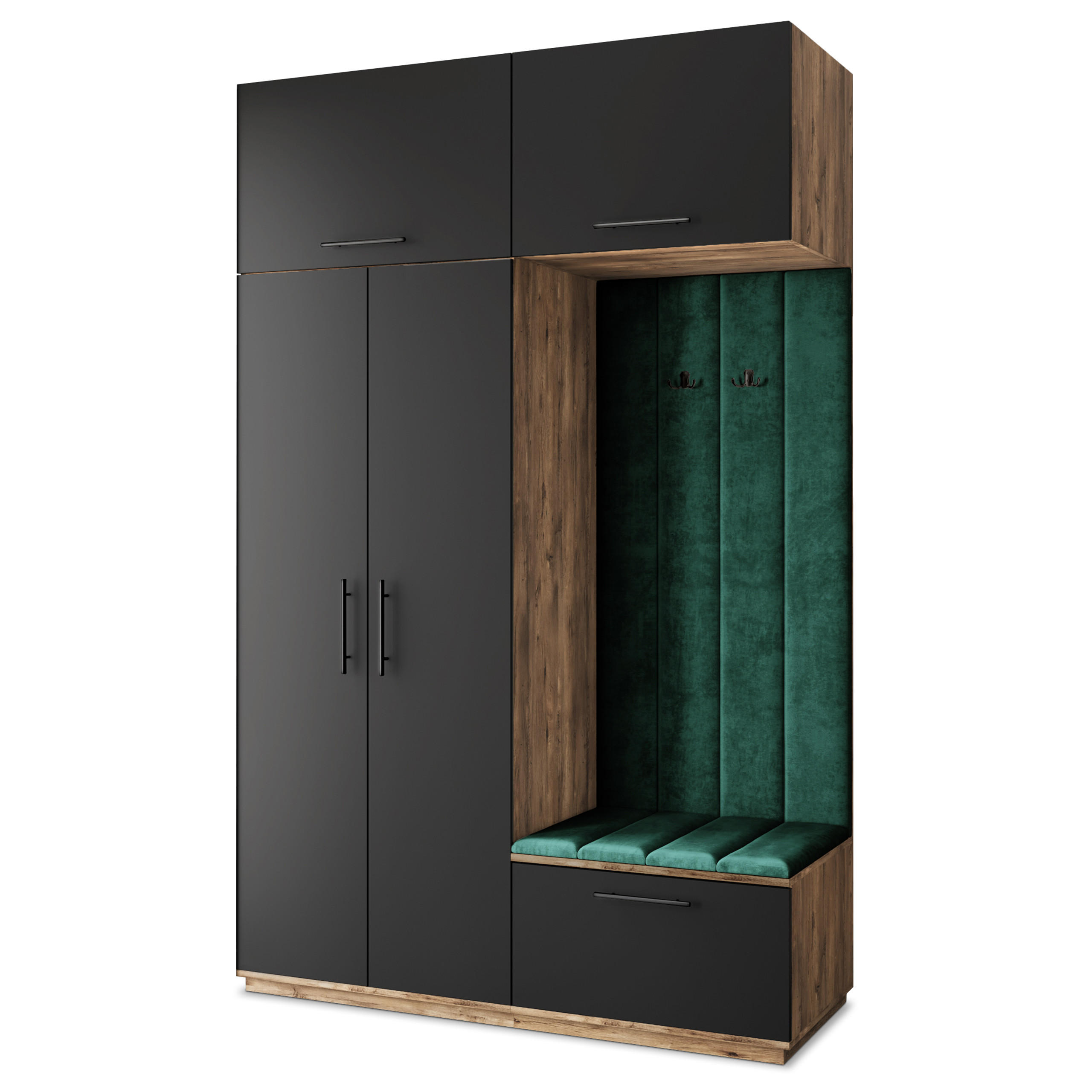 GARDEROBENSCHRANK REMA 150/240/60 cm Modern Garderobe-Set Eiche Lefkas - Eichefarben/Schwarz, Holzwerkstoff (150/240/60cm) - MASSENO