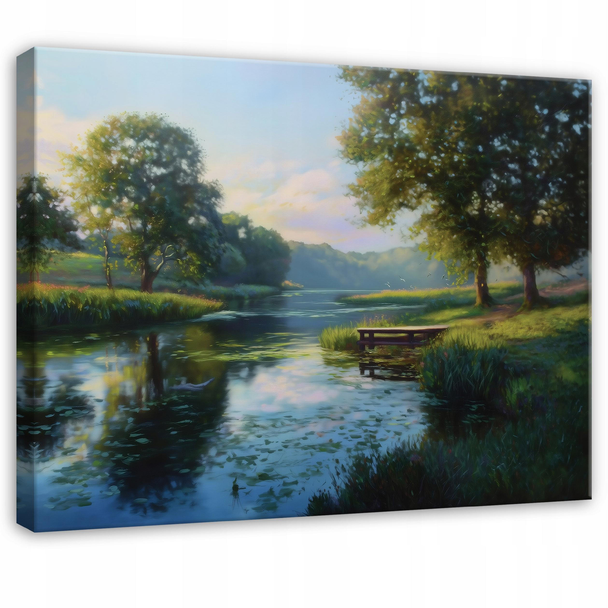 LEINWANDBILD Wald Fluss Grün 100x70 cm - Multicolor, Holzwerkstoff (100/70cm) - Wallarena