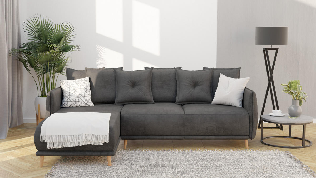 ECKSOFA Chroma Graphit Luxusmicrofaser - Graphitfarben/Braun, Holz/Textil (238/170cm) - S-Style Möbel