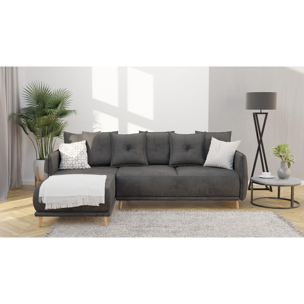 Thumbnail - S-Style Möbel Ecksofa, Graphit, Textil, Echtholz,Buche, Birke, 4-Sitzer, Füllung: Polyetherschaumkern, L-Form, Eckteil, ...