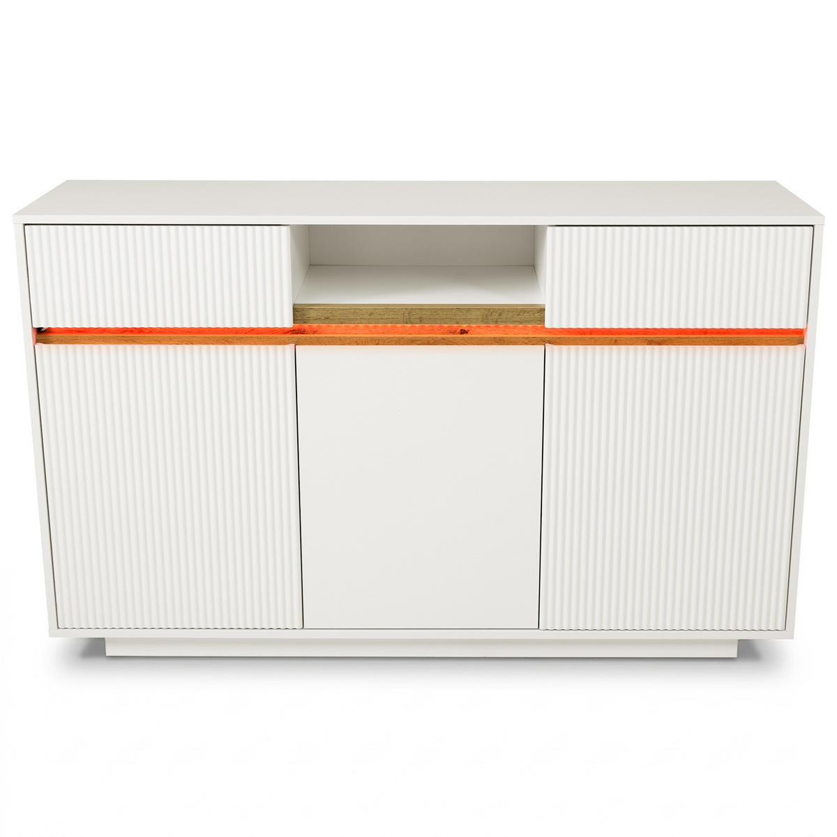 SIDEBOARD aus MDF und Spanplatte 140x40x85 cm Weiß mit LED-Beleuchtung, 2 Schubladen und verstellbaren Einlegeböden - Weiß, Holzwerkstoff (140/85/40cm) - Modfu
