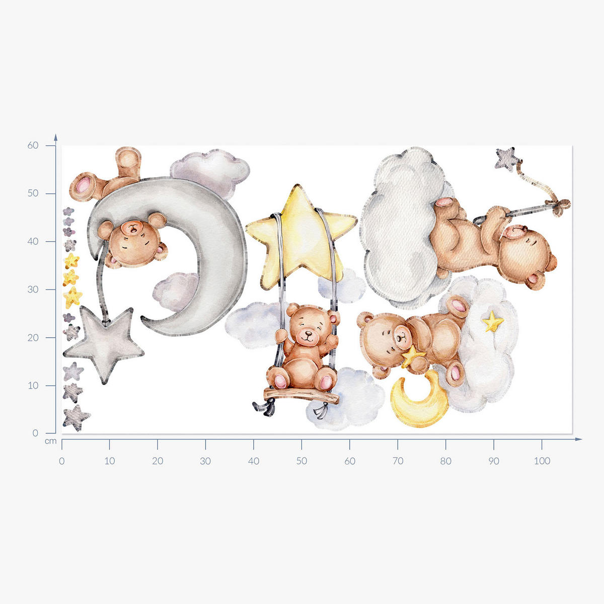 WANDAUFKLEBER 60x106cm - Teddybären im Himmel - Multicolor, Kunststoff (60/106/0.1cm) - Wallfluent