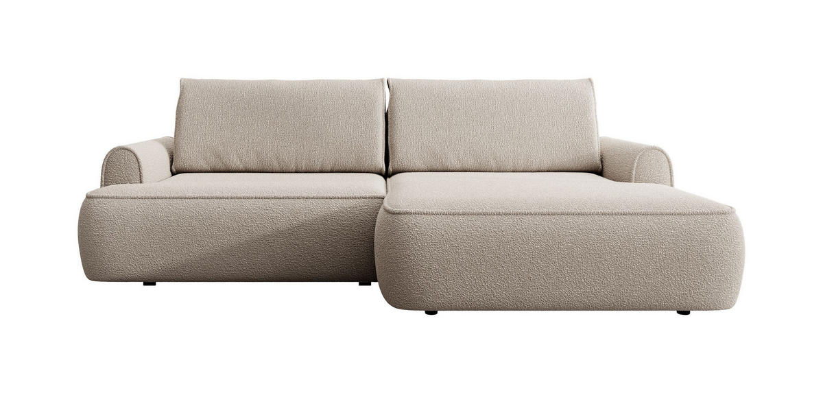 ECKSOFA MARE Beige Boucle-Stoff mit Schlaffunktion - Beige, Holz (250/146cm) - MASSENO