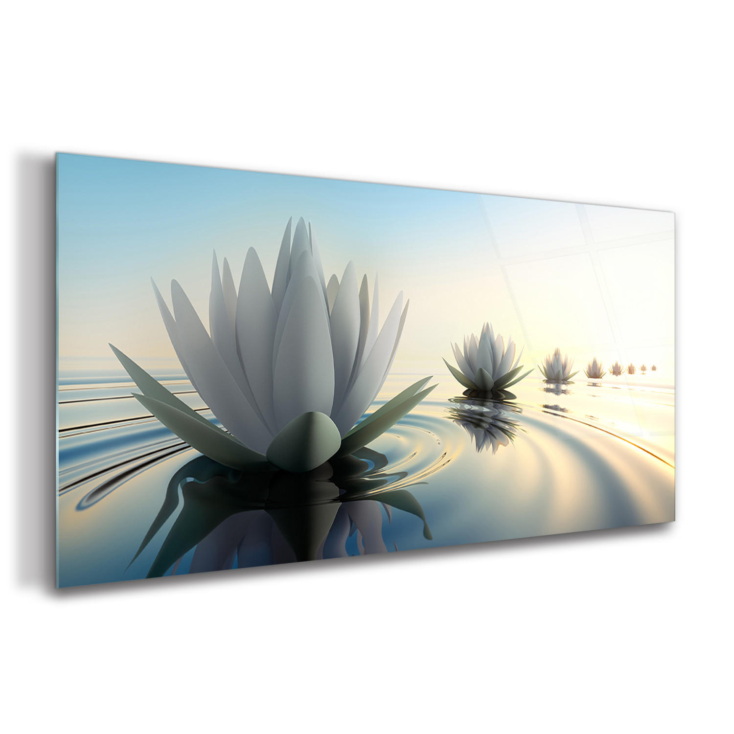 GLASBILD 120x60 cm Lotosblume - Sandfarben/Hellblau, Glas (120/60cm) - TULUP