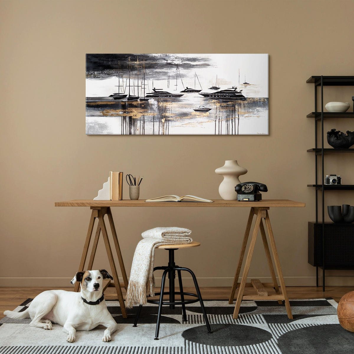 GEMÄLDE Yachten auf Keilrahmen 115x50 cm - Braun, Holz (115/50cm) - YS-art gallery