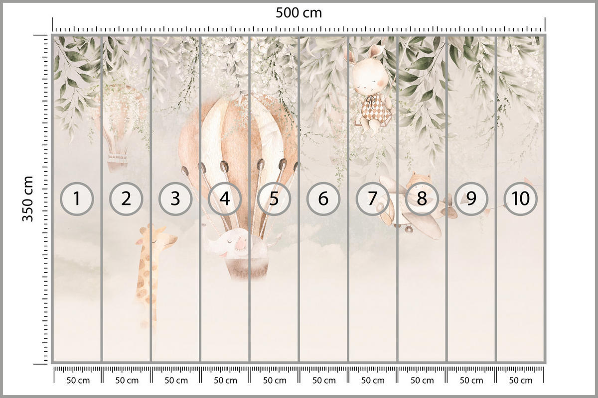 FOTOTAPETA Pre Detskú Izbu Zvieratá Oblaky Balóny Žirafa Slnko 500 x 350 cm - oranžová/hnedá, papier (500/350cm) - Muralo