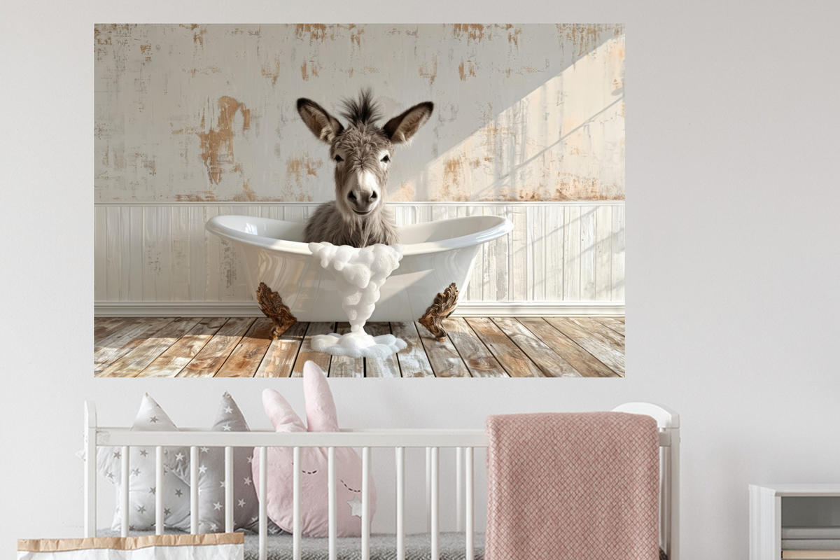 WANDTATTOO Esel - Tiere - Badewanne - Schaumstoff 120x80 cm - Weiß, Kunststoff (120/80/0.1cm) - MuchoWow