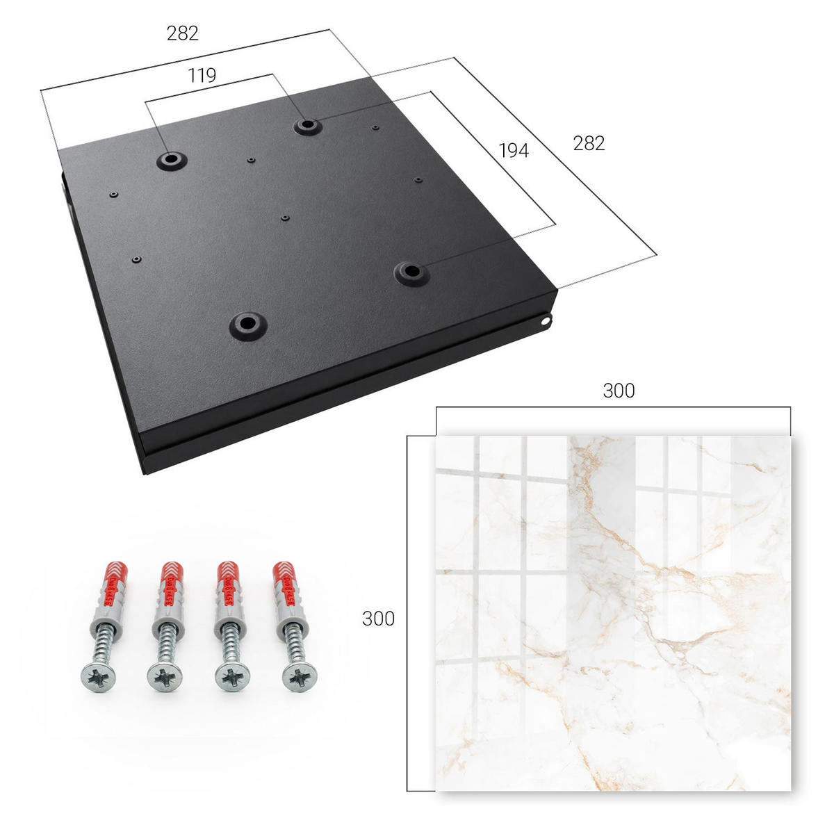 SCHLÜSSELBOX Schwarz 30x30 cm- Türöffnung nach rechts - Die Eleganz des Marmors - Weiß, Metall (30/30/5cm) - TULUP