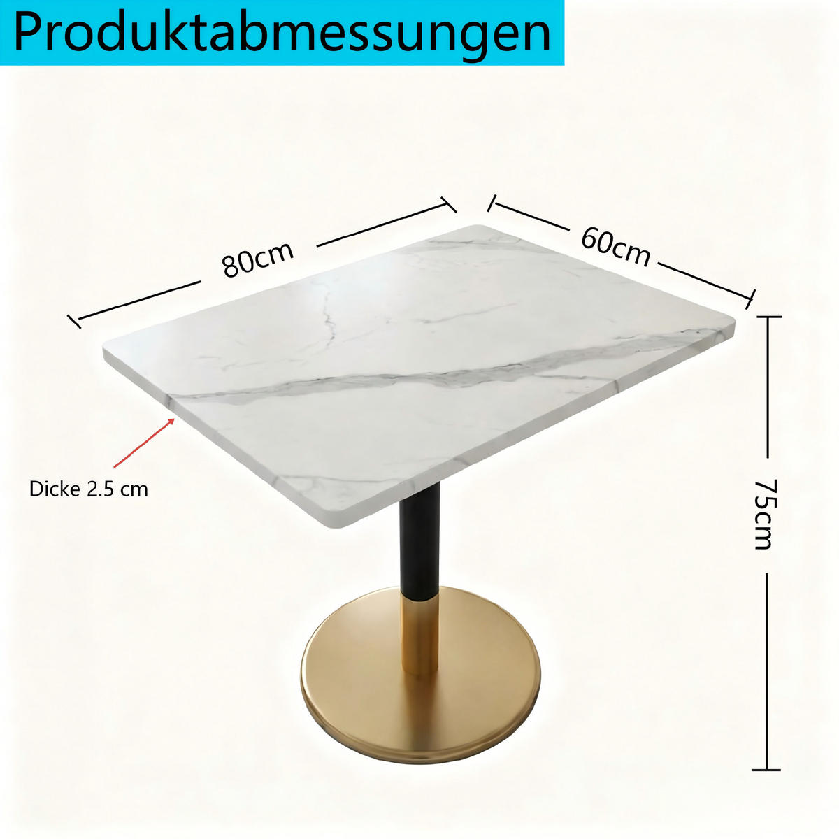 ESSTISCH rechteckiger Weiß mit schwarzen Säulen und schwarzem Sockel 80/60/75 cm - Weiß, Holz (60/80/75cm) - Oxeza