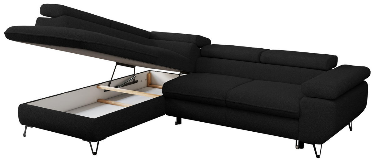 ECKSOFA PEDRO L Schwarz Boucle - Links Seite - Schwarz, Textil/Metall (208/273cm) - MKS