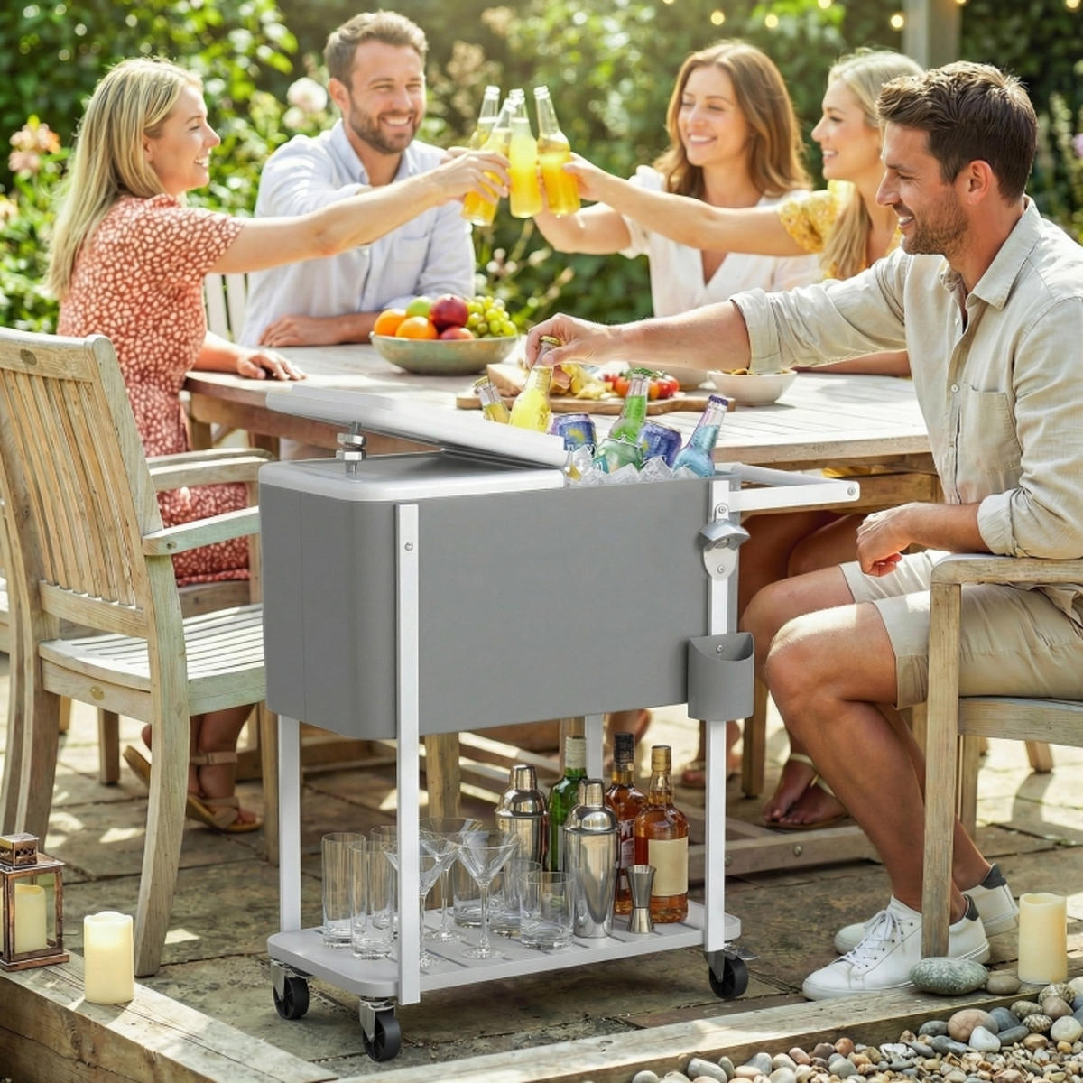 KÜCHENWAGEN 56L Kapazität, Mobiler Getränkewagen MIT ROLLEN, Für Gartenpartys - Grau, Holzwerkstoff (38/83/84cm) - Rolipo