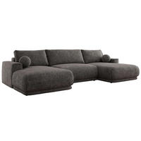 SEDACIA SÚPRAVA RINA U Sivá Hrubo tkaná ženilka - čierna/sivá, textil/plast (360/85/170cm) - MKS