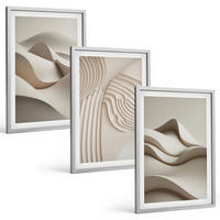 BILDER SET 3er Set - 40x60 cm Silberner Rahmen - Abstrakte beige Wellen - Silberfarben, Kunststoff (40/60cm) - TULUP