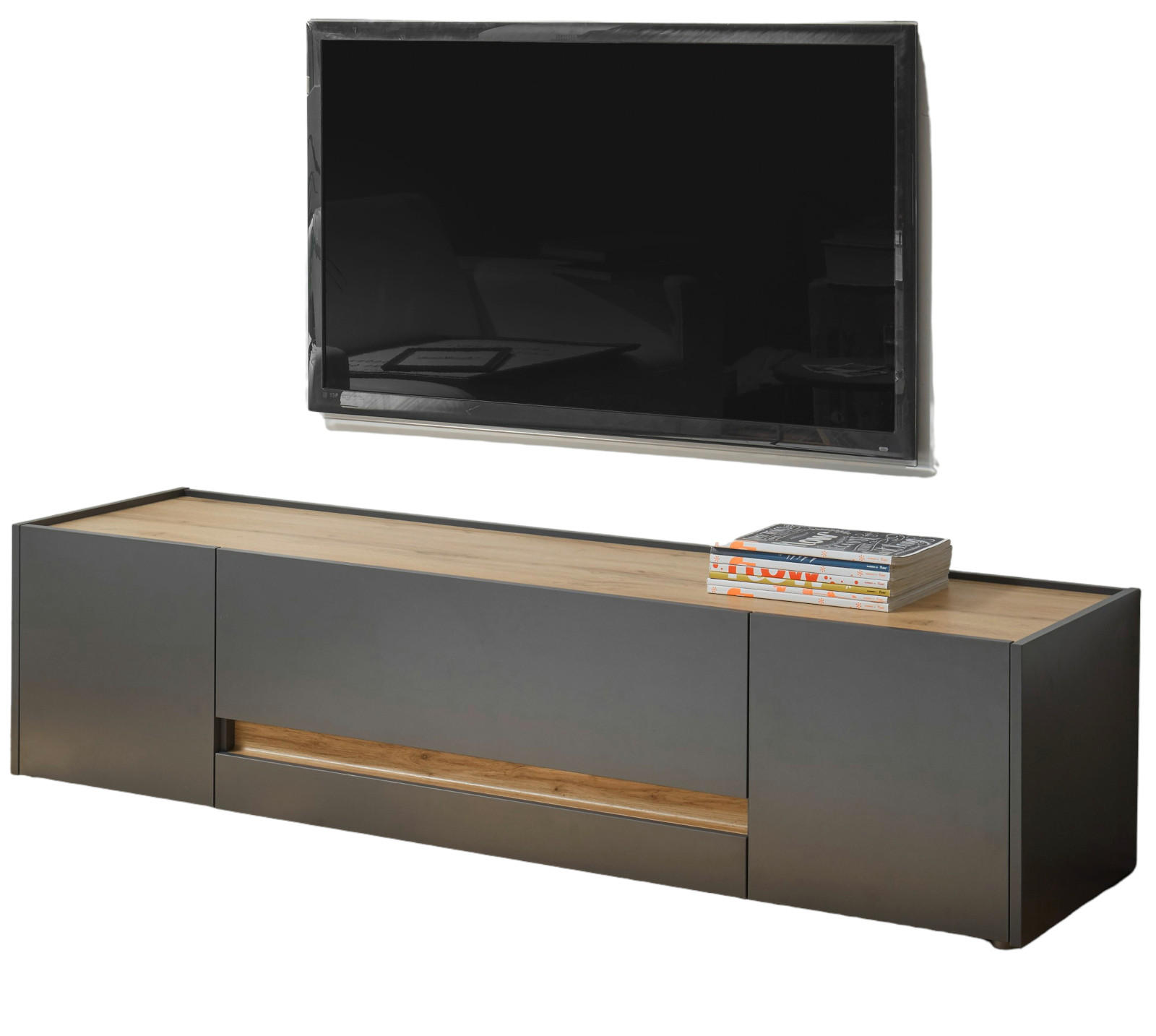 TV-LOWBOARD grau matt, Eiche Wotan 170 cm, TV-Unterteil mit viel Stauraum - Eiche Wotan/Grau, Holzwerkstoff/Kunststoff (170/40/45cm) - Furn.Design