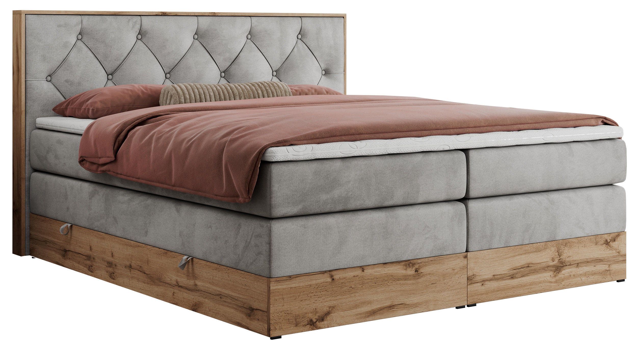 BOXSPRINGBETT VENETO KING 140/200 Hellgrau Velvet - H3 - Hellgrau, Holz/Textil (140/200cm) - MKS