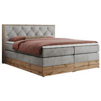 BOXSPRINGBETT VENETO KING 140/200 Hellgrau Velvet - H4 - Hellgrau, Holz/Textil (140/200cm) - MKS