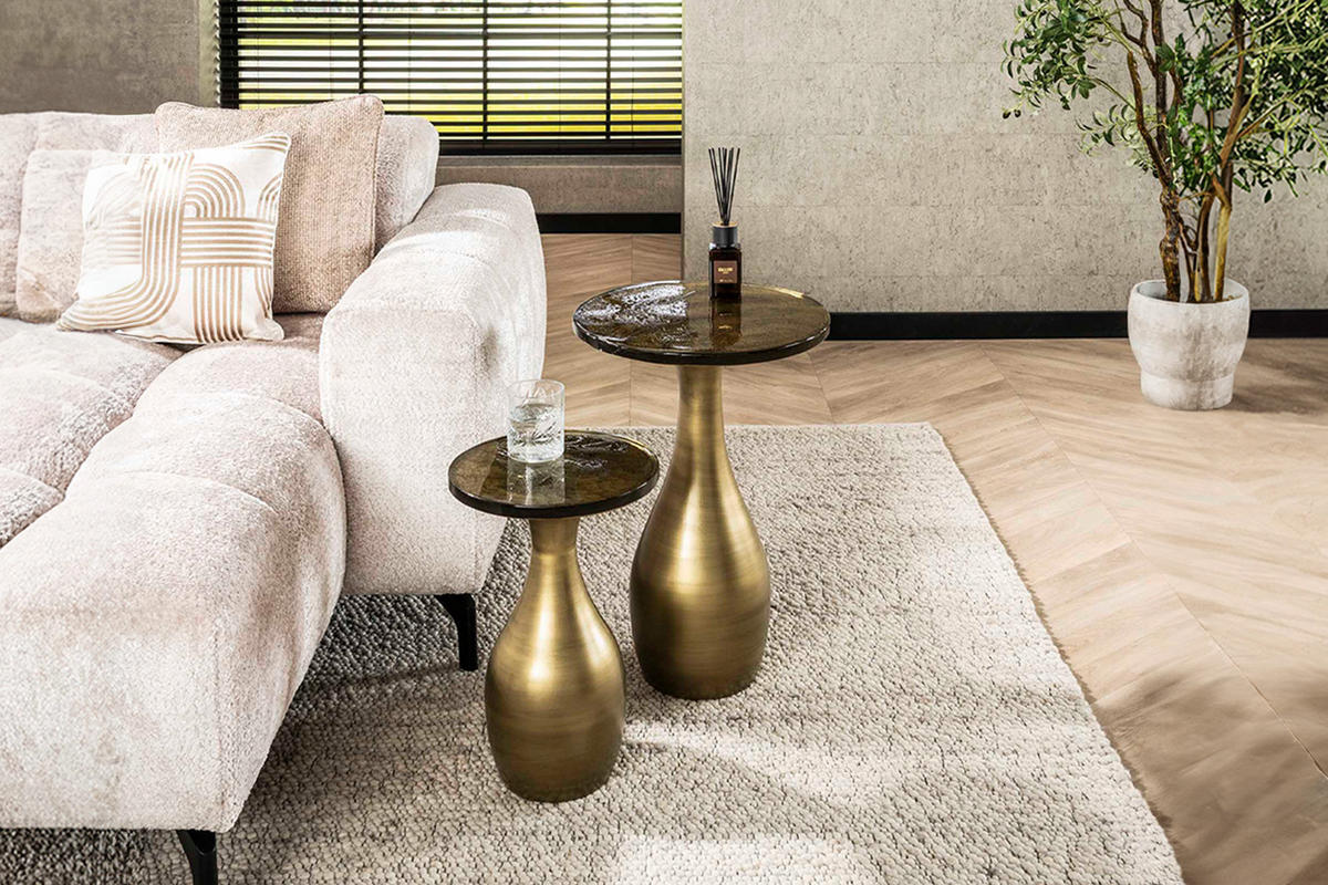 BEISTELLTISCH MOKKA Gold Glas - Goldfarben, Glas/Metall (40/40/60cm) - KAWOLA