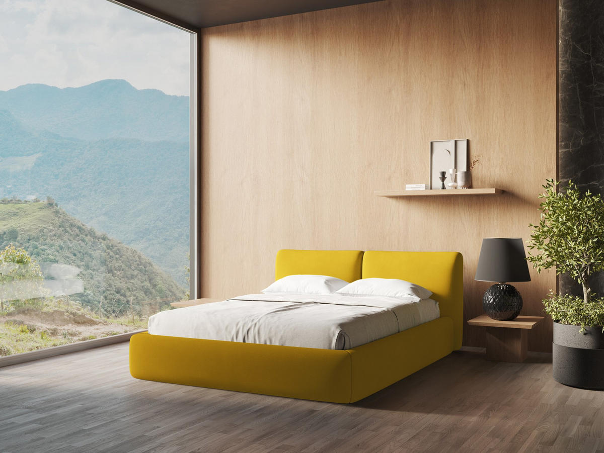 POLSTERBETT mit Bettkasten und Lattenrost 160x228 Gelb - Currygelb/Gelb, Kunststoff/Textil (140/200cm) - Makamii