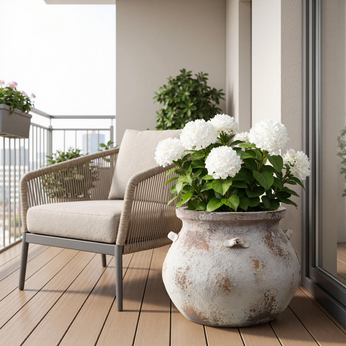 BLUMENTOPF altweiß, Ø 37 × H 31 cm - Weiß, Naturmaterialien (27cm) - Hometopia