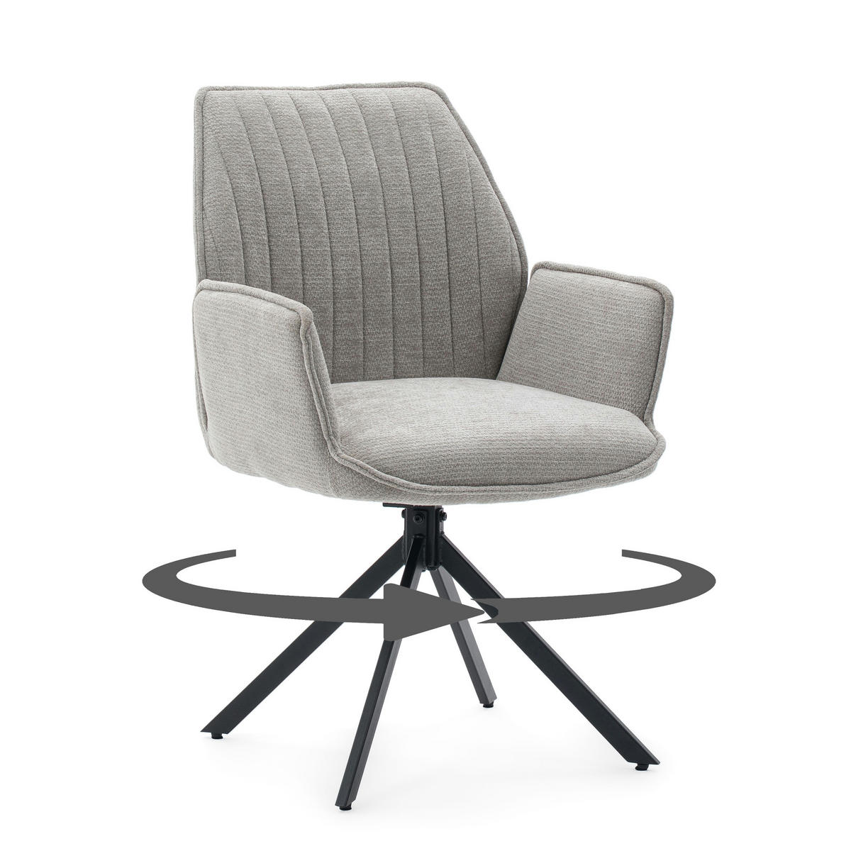 STUHL MERANO drehbar gepolsterter mit Steppung - hellgrau - Chenille - Hellgrau/Schwarz, Textil/Metall (58/90/61cm) - NEW HOME