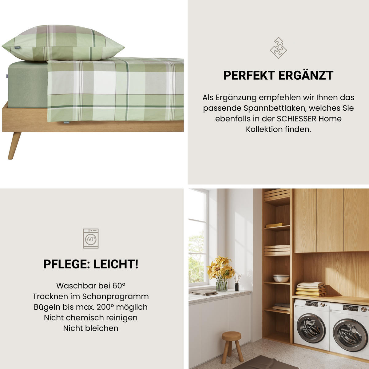 BETTWÄSCHESET Ate - Renforcé - 2-teilig - 135 x 200 cm - Grün - Grün, Textil (135/200cm) - SCHIESSER