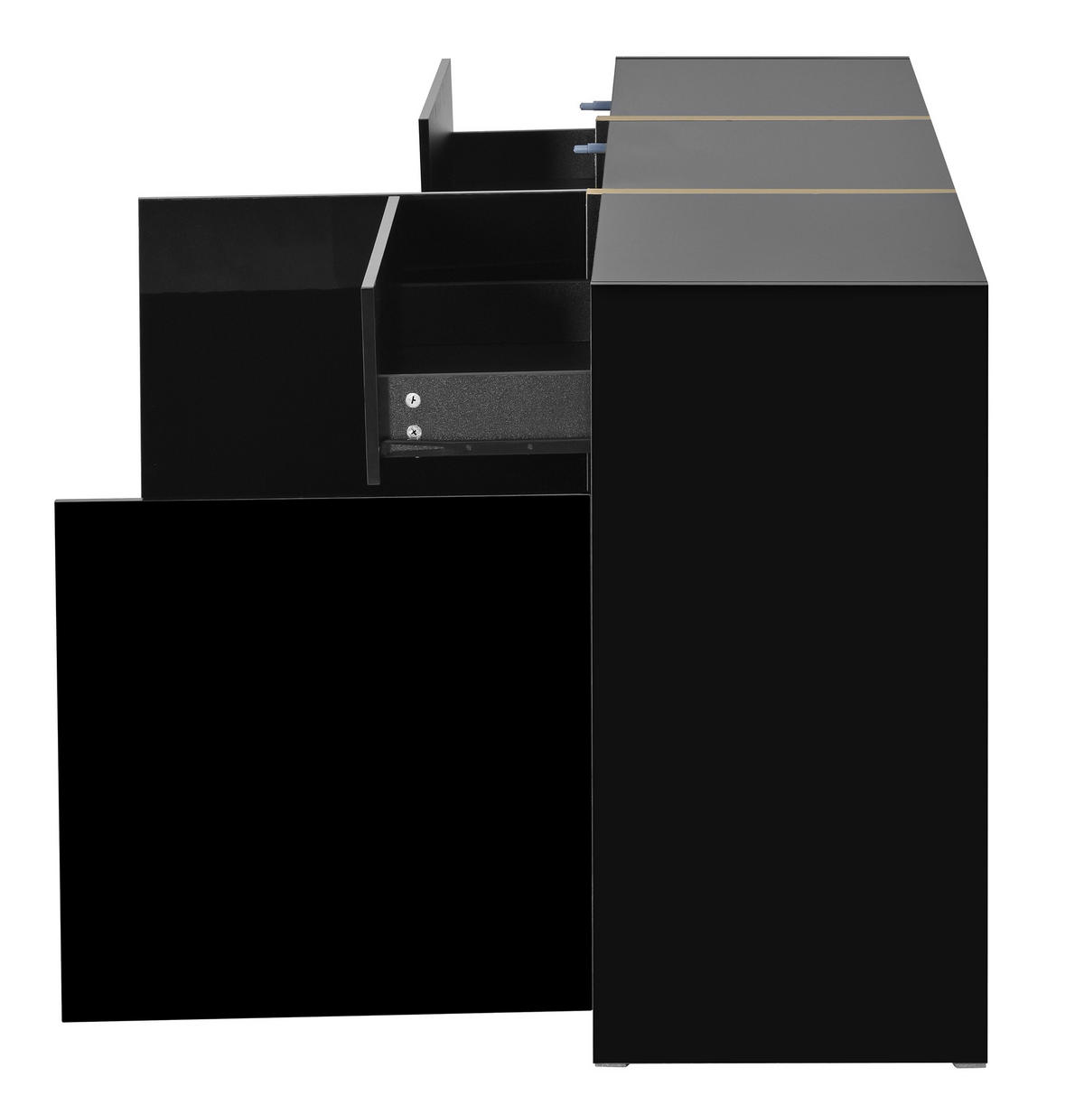 SIDEBOARD 160/40/78 cm aus MDF und Holzwerkstoff mit Hochglanzfront und goldfarbenen Details Schwarz - Schwarz, Holzwerkstoff (160/78/40cm) - Modenvie