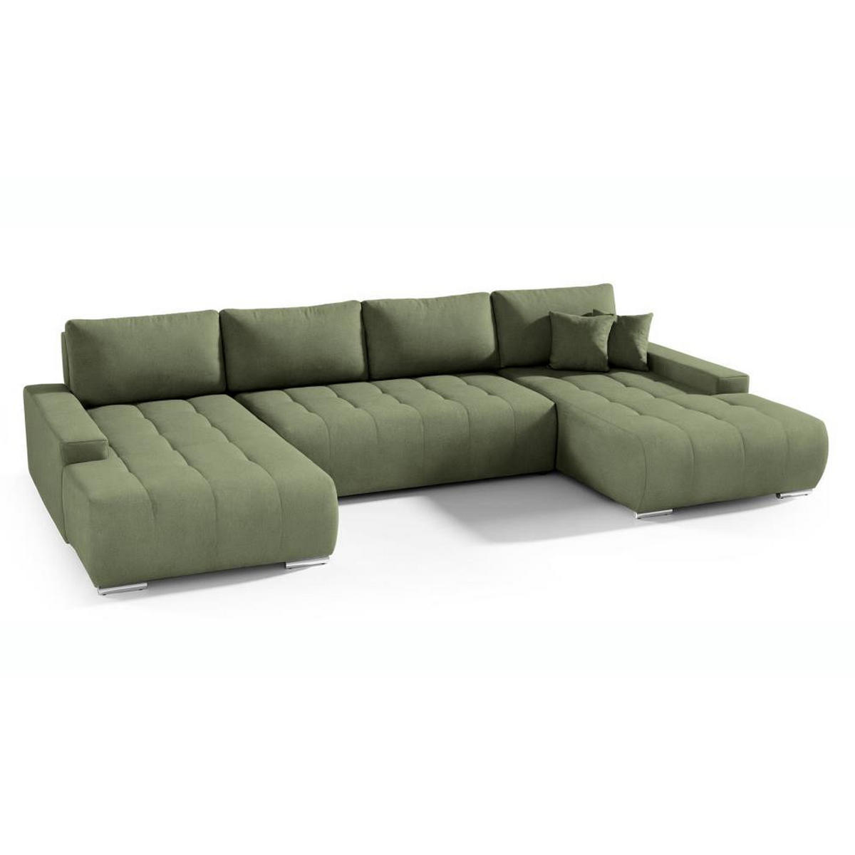 WOHNLANDSCHAFT Draco U grün - Chromfarben/Grün, Textil/Metall (350/85/185cm) - Beautysofa