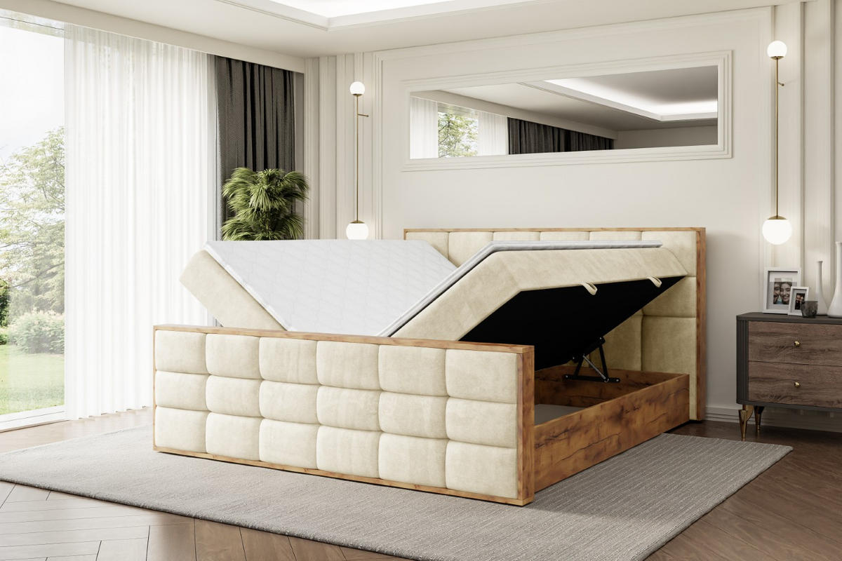 BOXBETT mit Matratze H4 und Lattenrost - LOLLI2-Z - 160x200 - Beige Monolith - Beige, Holzwerkstoff (160/200cm) - ALTDECOR