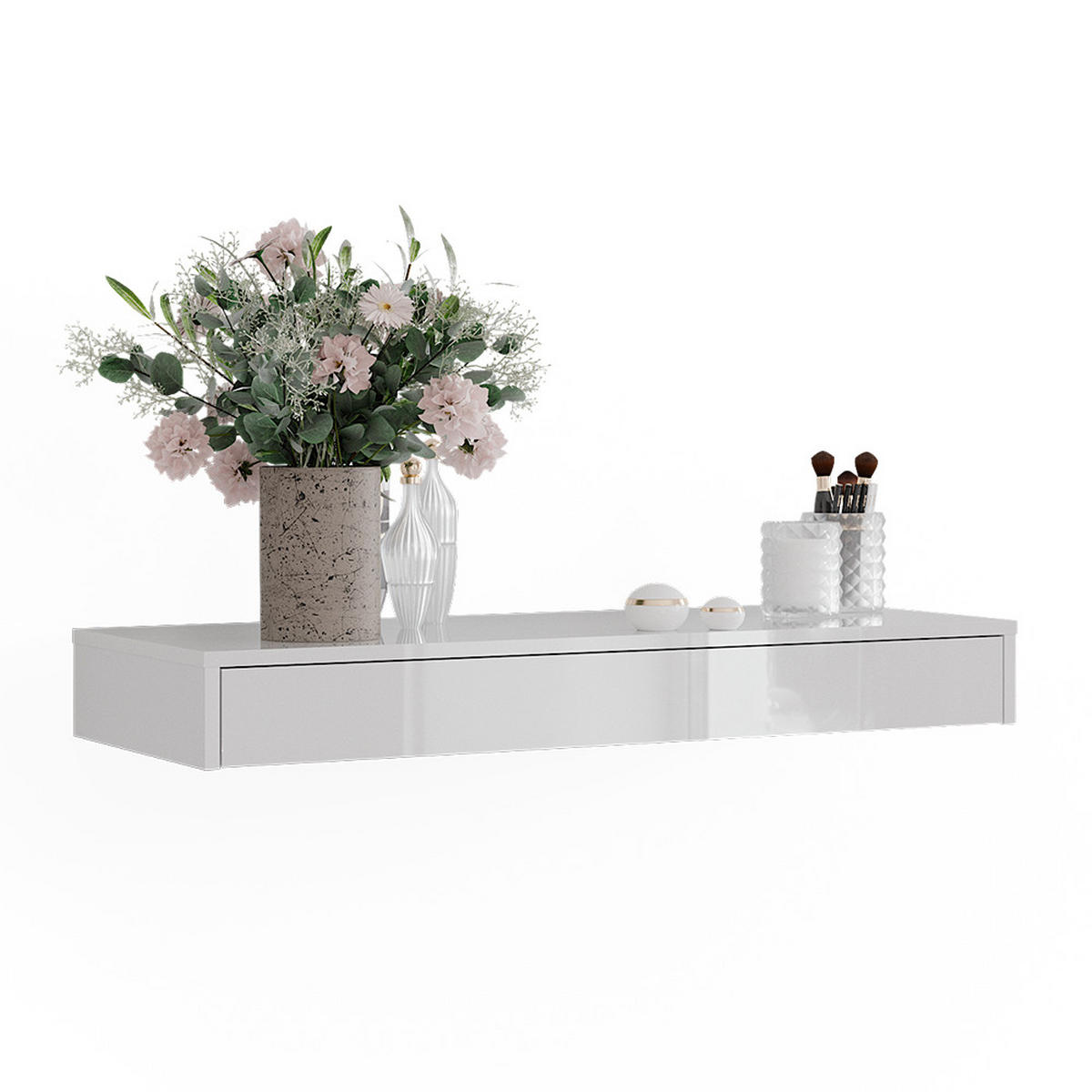 STĚNOVÁ POLICE Sherry Bílá vysoký lesk - vysoce lesklá bílá, kompozitní dřevo (100/12/40.1cm) - Vicco