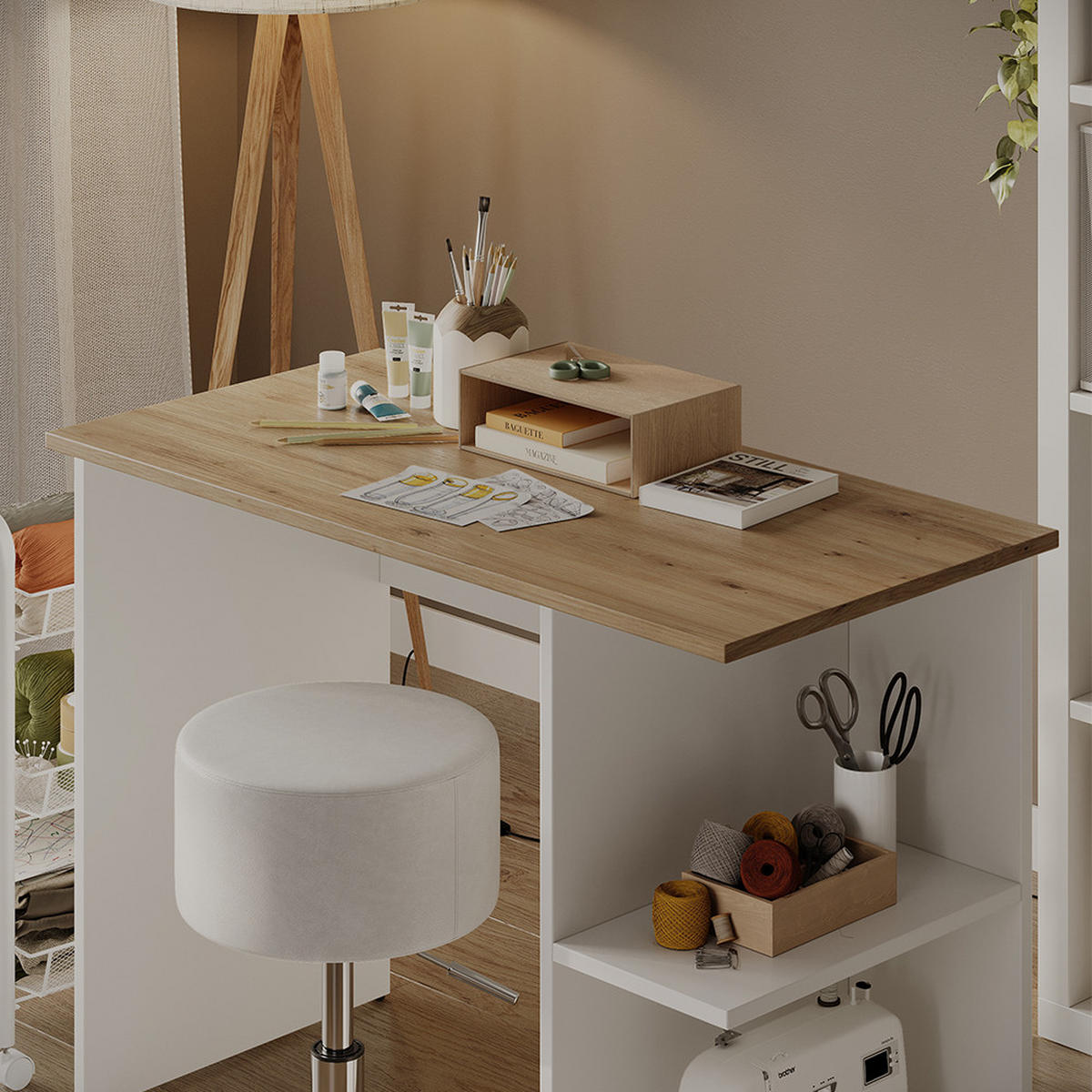 PSACÍ STŮL Simple Bílá/Artisan - bílá/světle šedá, kompozitní dřevo (50/100/76cm) - Vicco