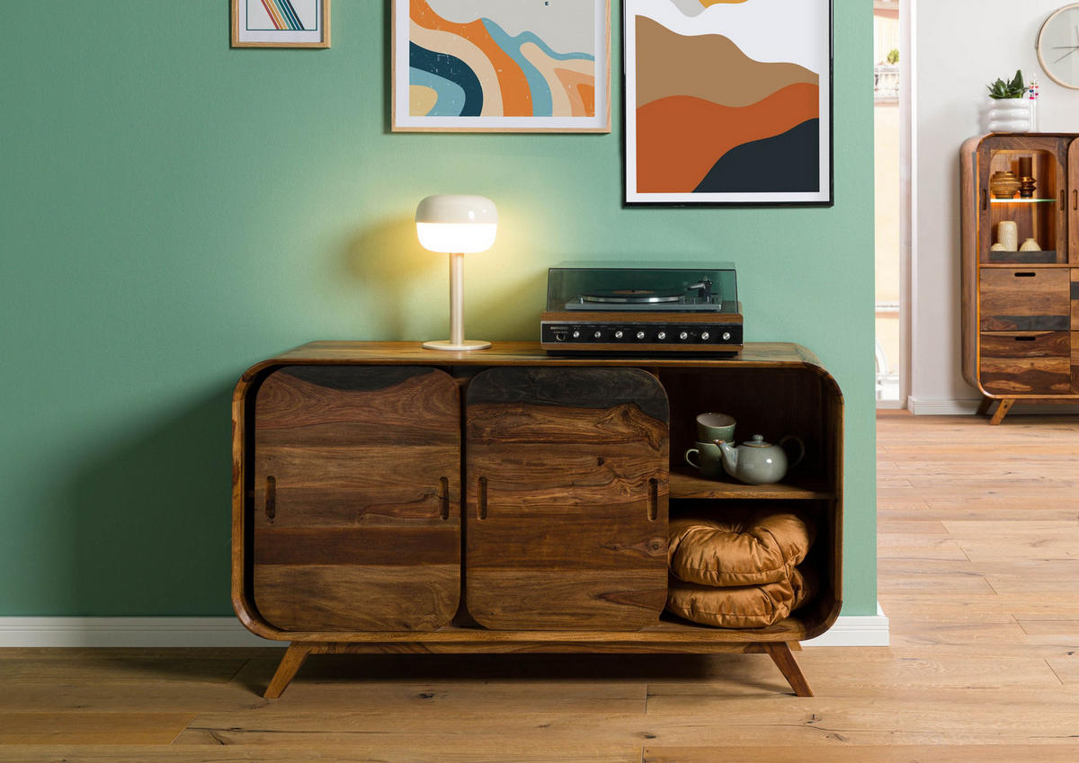 SIDEBOARD Sheesham 134x40x75 dunkelbraun lackiert MAILAND #201 - Dunkelbraun, Holz (134/75/40cm) - Massivmoebel24
