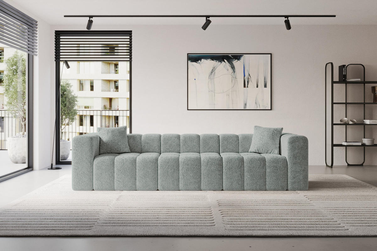 POHOVKA 3-MÍSTNÁ DONY-3 315x90x71 cm Zelená Žinylka - černá/mátově zelená, kompozitní dřevo/textil (315/71/90cm) - ALTDECOR