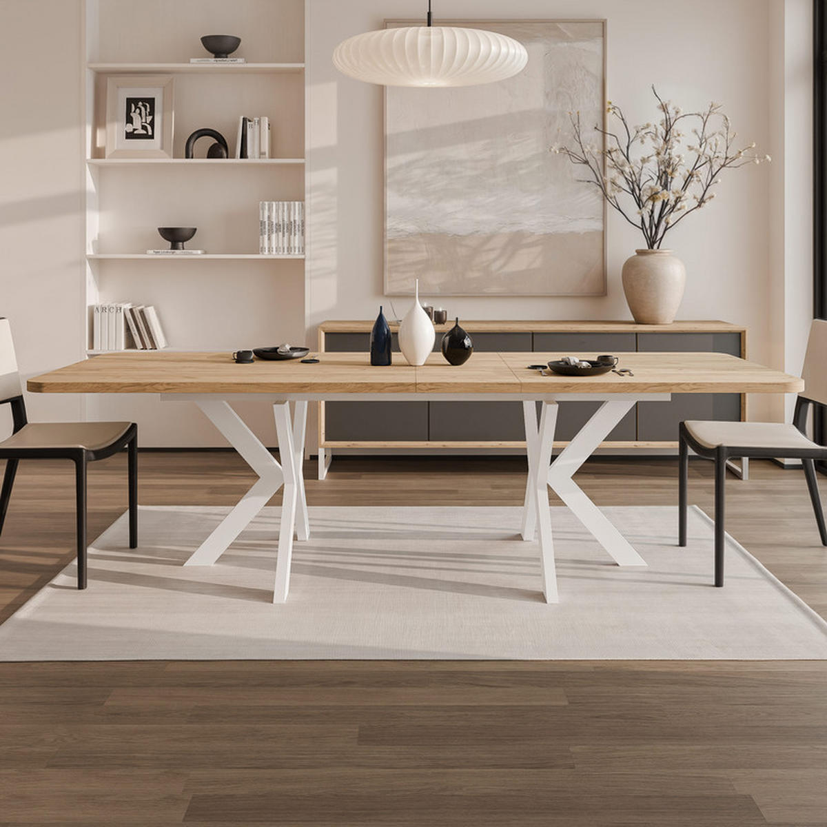 AUSZIEHTISCH DANTON 200/100/76 cm, Weiß / Kraft-Eiche - Eiche Wotan/Weiß, Holzwerkstoff/Metall (100/200/76cm) - Idohome