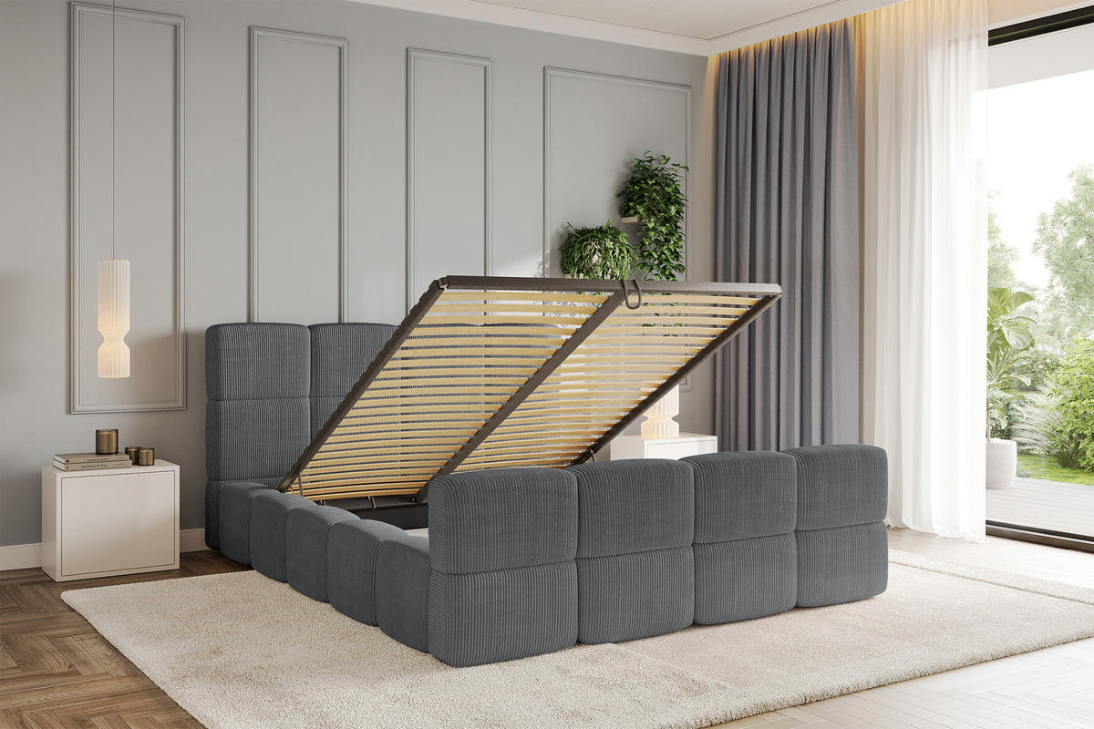 POLSTERBETT mit Bettkasten und Lattenrost, Bett mit Kopfteil, Boxbett ohne Matratze, Doppelbett mit Stauraum - NATA-Z 120x200 Dunkelgrau - Chromfarben, Holzwerkstoff/Textil (120/200cm) - ALTDECOR