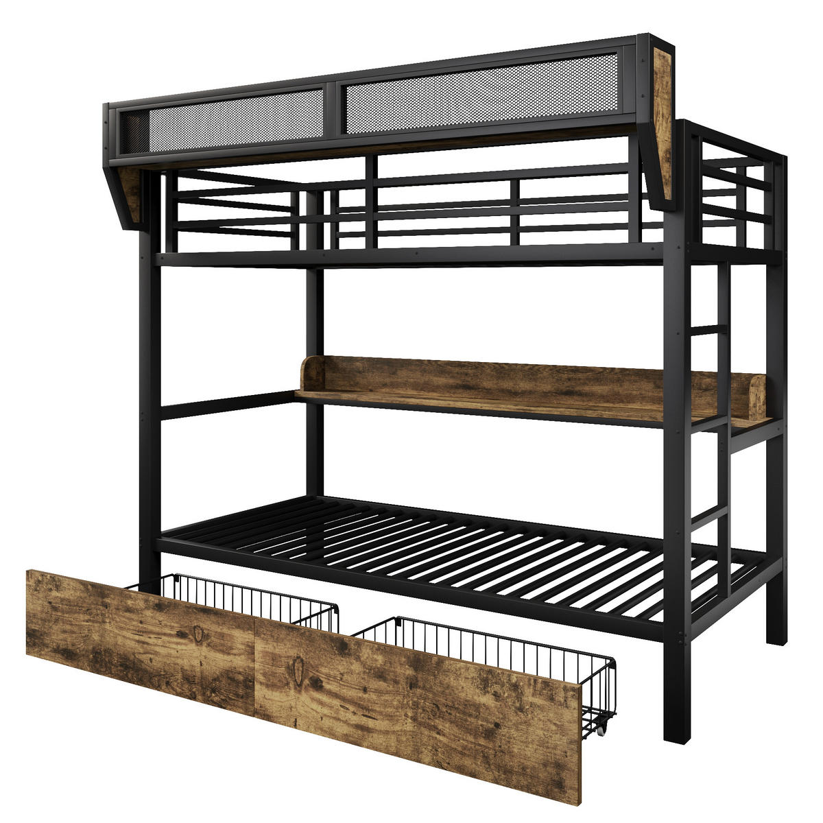 ETAGENBETT mit Regal 90x200 cm Metall MDF Black - Schwarz, Metall (90/200cm) - Meubliv