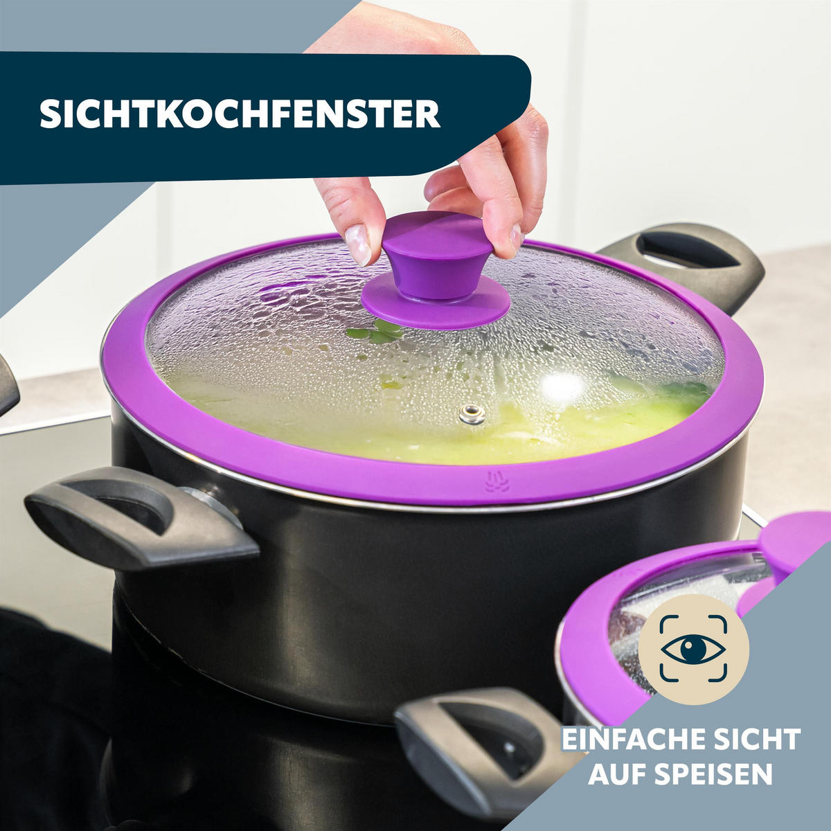 GLASDECKEL mit Silikonrand 28 cm lila - Lila, Glas (28/28/6cm) - bremermann