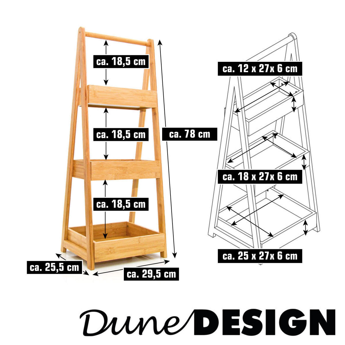 BAMBUS-BADREGAL 30x26x78 cm inkl. 3 Körbe - Braun, Holz (25/78/30cm) - Dunedesign