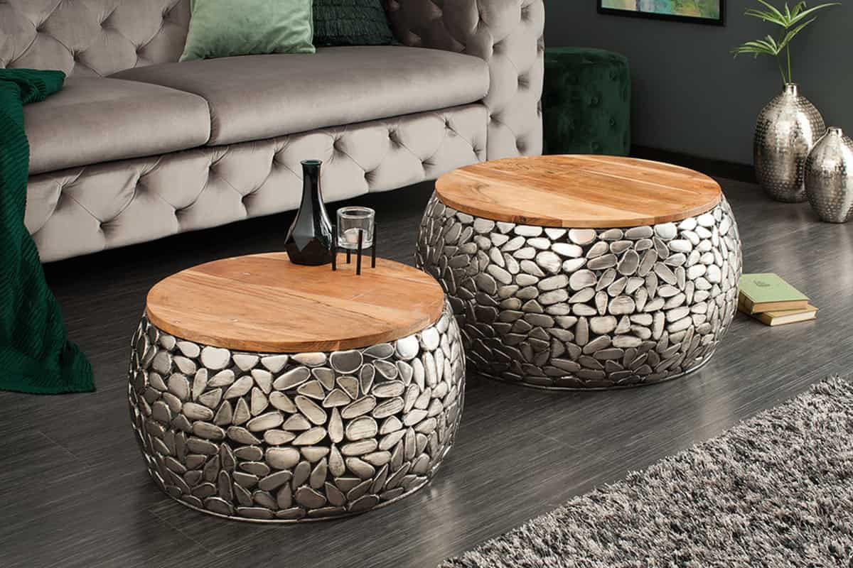COUCHTISCH STONE MOSAIC Mango Silber 65 cm - Silberfarben/Braun, Holz/Metall (65/65/35cm) - riess-ambiente