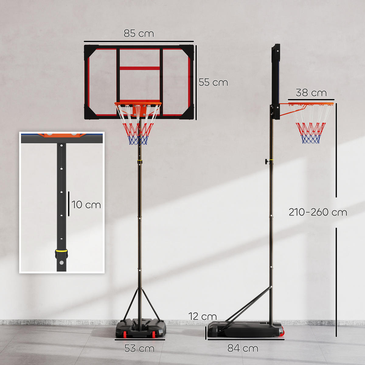 KINDER BASKETBALLKORB, Rot, Kunststoff, Stahl - Rot, Kunststoff (2/83cm) - AIYAPLAY