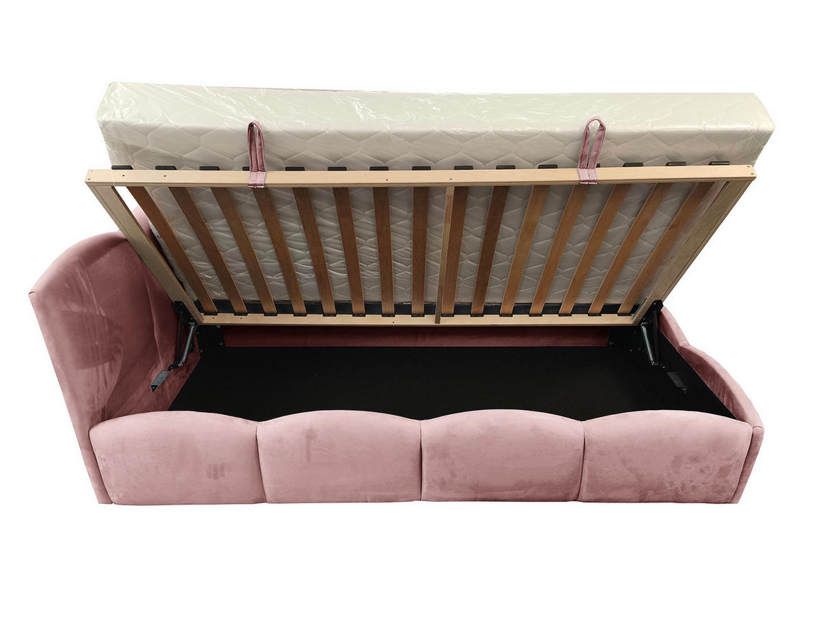 KINDERBETT TIM 90x200 links Altrosa mit Bettkasten & Rausfallschutz - Altrosa, Textil (90/200cm) - KS Home Concept