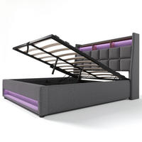 POLSTERBETT 140/200 cm Grau aus Leinen mit LED, USB und Bettkasten - Grau, Textil (140/200cm) - OKMYHOME